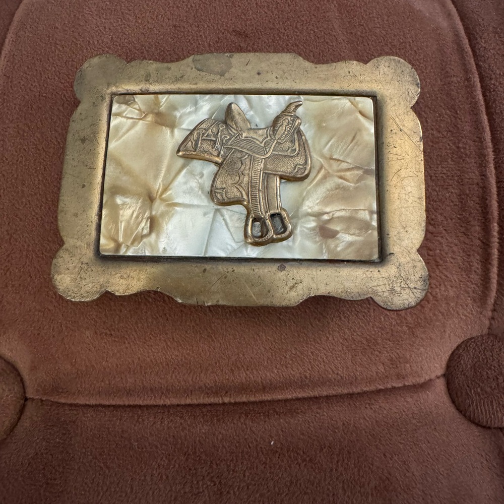 Unique Vintage Brown and Gold Brass Belt Buckle
